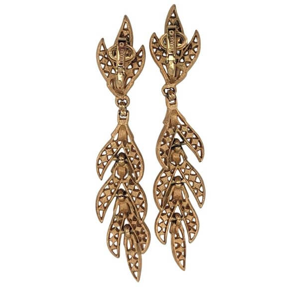 Crown Trifari Drop Dangle Rhinestone Earrings Clip - Picture 4 of 6